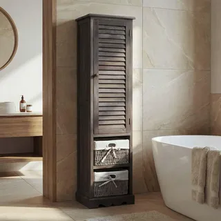 Badezimmerkommode HWC-H20, Badezimmer Schrank Badschrank Badregal, 120x27x29cm Massiv-Holz shabby grau-braun - Braun