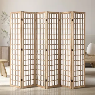 Vevor 6-teiliger japanischer Raumteiler faltbarer Sichtschutz aus Holz für den Innenbereich, japanische Trennwände tragbare Dekorationsschirme zur Raumtrennung für Restaurant & Schlafzimmer