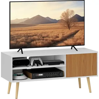TV-Lowboard - TV-Schrank - Zwei Fächer - Kabeldurchführung - Für TVs bis 140 cm - 110×40×50 cm - Skandinavischer Stil - Weiß