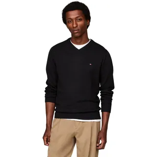 Tommy Hilfiger Herren Pullover V-Neck Regular Fit, Schwarz (Black), L