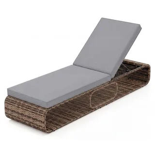 KOMFOTTEU Sonnenliege mit Auflage, Gartenliege aus Polyrattan, Liegestuhl mit 7 fach verstellbarer Rückenlehne, Relaxliege bis 180 kg belastbar, Outdoor Liege für Garten, Balkon & Terrasse - Grau