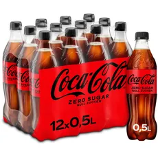 Coca-Cola Zero Sugar , Koffeinhaltiges Erfrischungsgetränk in stylischen Flaschen mit originalem Coca-Cola Geschmack - null Zucker und ohne Kalorien , 12 x 500 ml Einweg Flasche