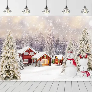 GCIREC 10x8ft Weiß Rot Weihnachten Hintergrund Winter Schnee Wald Schneemann Weihnachtsbaum Szene Wunderland Fotografie Hintergrund Weihnachten Banner Fotostudio Stand Kinder Fotografie Requisiten