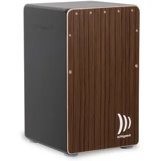 Schlagwerk CP90 Cajon Rudiments Vintage Walnut Large - Cajon Instrument mit zwei Snare Teppichen 50 x 30 x 30 cm - schwarze Seiten und Front mit Wahlnussholz Designfurnier - Made in Germany