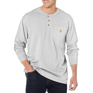 Carhartt Herren Loose Fit, schweres, langärmliges Pocket Henley-T-Shirt, Grau meliert, XXL