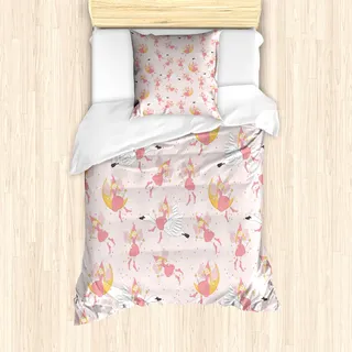 ABAKUHAUS Prinzessin Mantele, Fliegende Feen Swan Mond, Milbensicher Allergiker geeignet mit Kissenbezügen, 135 cm x 200 cm - 80 x 80 cm, Rose Erde Gelb Pink - Rosa, Gelb