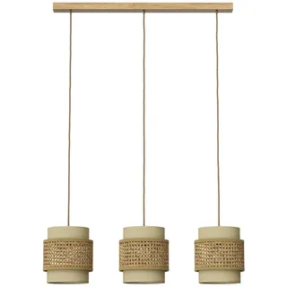 Vicco 3Er Pendelleuchte Morten Rattan/Creme 70 x 120 cm , Holz , Rund , E27 , 70x120x70 cm , Lampen & Leuchten, Innenbeleuchtung, Hängeleuchten, Pendelleuchten