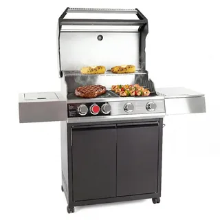 Amig - Gasgrill Fireplus XXL GRILL-2 5F - 139 x 55 x 115 cm - Grillfläche 70 x 41,5 cm - Mit Thermometer, Seitenablage, Unterschrank und Rädern mit Bremse - Gusseisenrost - Schwarz