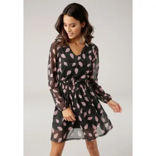 Meshkleid LAURA SCOTT, Damen, Gr. 44, N-Gr, bunt (schwarz, rosa), Mesh, Obermaterial: 95% Polyester, 5% Elasthan. Futter: 100% Polyester, bedruckt, gemustert, tailliert kurz, V-Ausschnitt, weit elastischer Bund mit innenliegendem Gummizug, Kleider Meshkleid, Meshkleid, elastisches Material, taillierte Passform, elastischer Bund