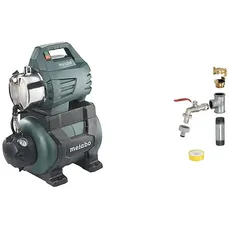 Metabo Hauswasserwerk HWW 4500/25 Inox (1300 Watt, 4,8 bar, 24 Liter, Fördermenge 4500 Liter/Stunde, Rückschlagventil Hauswasserautomat mit Start/Stop Automatik) & Pumpenmontageset MSD 200-HWW/P