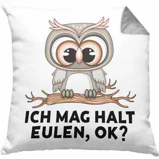 Trendation Eulen Fans Kissen mit Füllung 40x40 Geschenk Eulenliebhaber Geschenkidee Ich Mag Halt Eulen Ok (Grau)
