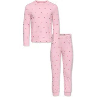 Schlafanzug KIDS ONLY "KMGRILA NIGHTWEAR LS TOP/PANT SET JRS", Jungen, Gr. 110, rosa (romance rose pack:pant aop heart, cashmere rose), Jersey, Obermaterial: 100% Baumwolle, bedruckt, gepunktet, Basic normal, Rundhals, Homewear-Sets Schlafanzug
