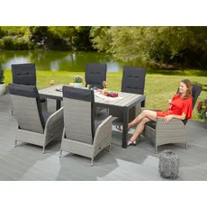 Bild Garten-Essgruppe »Alva«, (Set, 13 tlg., 6x Stuhl, 1x Tisch ausziehbar 205-275 cm, inkl. Auflagen), Aluminium, Polyrattan, Rückenlehnen stufenlos verstellbar, Grau, schwarz / natur, , Rückenlehne schwarz (schwarz, natur) Outdoor Möbel