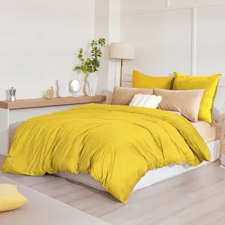 Beqnat Winter Flanell Bettwäsche 220x240 3teilig Warme Flauschige Teddy Plüsch Bettwäsche Sets Cashmere Touch Winterbettwäsche Fleece 1 Bettbezug + Kissenbezug 2er 80x80 mit Reißverschluss, Gelb