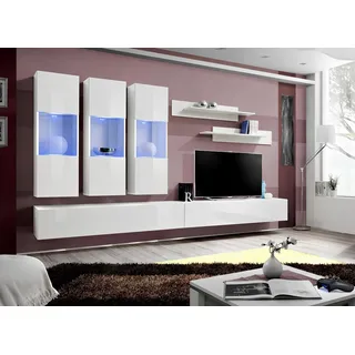 Weiß Wohnwand Designer Hänge Vitrine TV Ständer Sideboard Holz Modern - Weiß