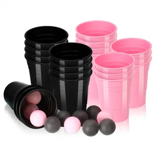 22 Stück Beer Pong Becher 12 Ping Pong Bälle Satz Bierpong Becher Set Hartplastik Party Becher Set Wiederverwendbar 473ml Partybecher Bierpong Bälle Für Freunde Familie Party (Schwarzes Rose)