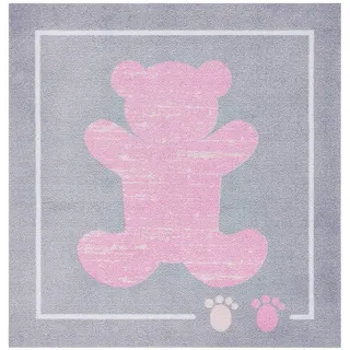 Zala Living Teddybär Kinderteppich, Polyamid, Pink, 100 x 100 x 0,7 cm