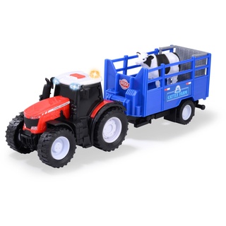 DICKIE Toys - Massey Ferguson Spielzeug-Traktor mit Tieranhänger & Kuh - Spielzeugauto für den Bauernhof mit Licht & Sound (inkl. Batterien), für Kinder ab 3 Jahre, 26 cm