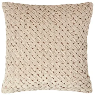 Homescapes Samtkissen Sofia creme 45/45 cm in Flechtoptik , Creme , Textil , Uni , Füllung: Polyester , Quadratisch , 45x45 cm , Oeko-Tex® , Heimtextilien, Wohntextilien, Kissen, Zierkissen
