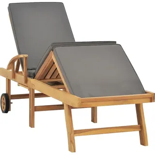 vidaXL Sonnenliege mit Auflage Massivholz Teak Dunkelgrau - Grau