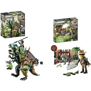 PLAYMOBIL Dino Rise 71261 T-Rex, Dinosaurier mit funktionaler Rüstung, Spielzeug für Kinder ab 5 Jahren & Dino Rise 71265 Spinosaurus-Baby, Dinosaurier im Käfig, Spielzeug für Kinder ab 5 Jahren