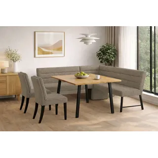 OTTO home "Oregon Essecke, Sitzgruppe, Küchenbankgruppe", Set, 4er, 4 tlg. Eckbank mit Metallfüßen, Esstisch in Eiche massiv, grau, grau, schwarz),