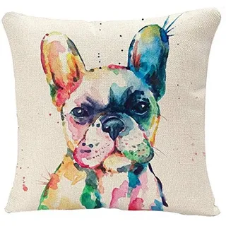YGGQF Kissenbezug mit Tiermotiv, Motiv: Französische Bulldogge, Original, Aquarell, Hund, Wildtiere, Regenbogen, lustig, glücklicher Welpe, Heimdekor, Kissenbezug für Sofa, 45,7 x 45,7 cm