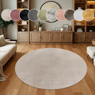 Paco Home Kunstfell Soft 380 Fellteppich Ø 80 cm Beige