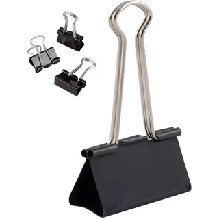 D.RECT Foldbackklammern 51 mm – 12 Stück Schwarze Binder Clips aus Metall – Starke Vielzweckklammern für Dokumente, Papier, Notizen & Bürobedarf