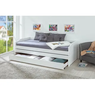 Inter Link - Funktionsbett - Stauraumbett - Bett mit Schubladen - Kiefer massivholz - Für Kinder, Jugendliche - Einzelbett - Gästebett - 2 Lattenroste - 3 Liegeflächen - Weiß - Lotar - 90x200 cm