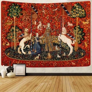 FEASRT Mittelalterliche Dame Tapisserie europäischer königlicher Wandteppich Dame und Einhorn Wandteppich für Schlafzimmer Wohnzimmer Wohnung Wohnheim Dekor Wandbehang Tapisserie 203,2 x 152,4 cm