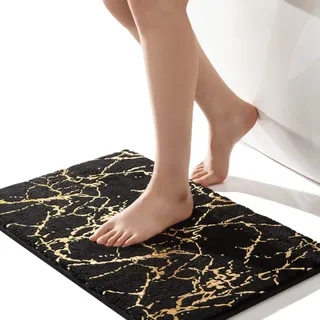 QJHOMO Badematte rutschfest waschbar Badvorleger, schwarz Badezimmerteppich, Gold dekorativer Teppich Luxus Bad Accessoires, weich Mikrofaser saugstark Badteppich für Badezimmer Badewanne, 40x60 cm