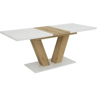 Hela Hamm, Weiß Eiche, weiß, eiche, weiß, evoke eiche, Einlegeplatte, Tische, ausziehbar,ABS-Kante,Melamin,Synchronauszug,Säule,Bodenplatte