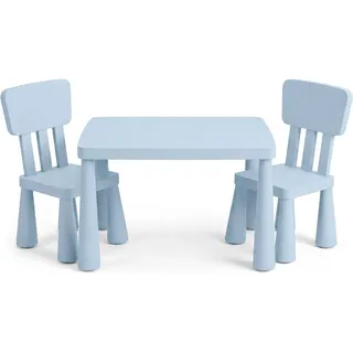 Relaxdays Kindersitzgruppe Polypropylen Blau 3-teilig mit Tisch und 2 Stühlen
