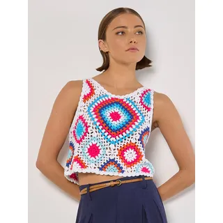 Apricot Crop-Top "Diamond Crochet Crop Weste" in Cop-Länge, blau