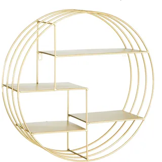 Baroni Home rundes Wandregal, Industrie Design, Schweberegal mit 4 Regalen, offenes Hängeregal aus Metall zum Aufhängen, Wanddeko für Schlaf- und Wohnzimmer, Büro und Küche, 48x16x48 cm, Gold