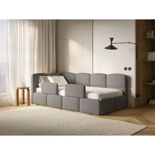 Selsey Jugendbett 90x200 cm Links Komfortables Polsterbett mit Bettkasten Sicherer Schlaf Rausfallschutz-Gitter Modernes Design Stabiler Holzrahmen Grau Ideal Kinderzimmer