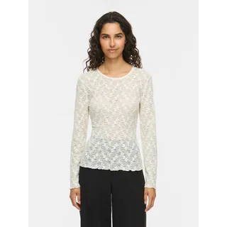 Spitzenshirt VILA "VIFAY O-NECK L/S TOP - NOOS", Damen, Gr. S, egret, Jersey, Obermaterial: 95% Polyester, 5% Elasthan, unifarben, eng normal, Rundhals, Shirts Spitzenshirt, Materialmix, enger Schnitt