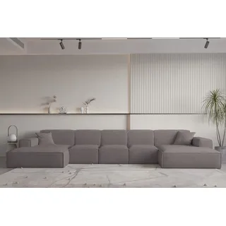 Wohnlandschaft U-Form CELES PREMIUM XL in Stoff Ascot Bukla Taupe - Beige