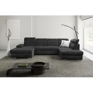 Wohnlandschaft WERK2 "Cordoba inkl. Bett, Bettkasten & Kopfteilfunktion, Breite 359 cm", grau (anthrazit), B:359cm H:86cm T:232cm, 100% Polyester, Sofas, Wohnlandschaft, bequem, komfortable Wellenunterfederung, inkl. Schlaffunktion, U-Form