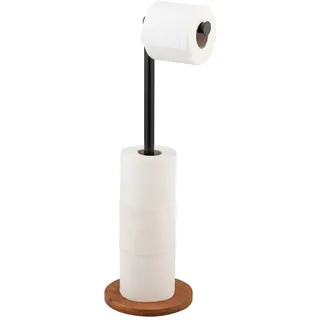 Wenko Toilettenpapierhalter Serro, Bodenplatte aus Bambus, Aufbewahrung für bis zu 4 Toilettenpapierrollen, Schwarz