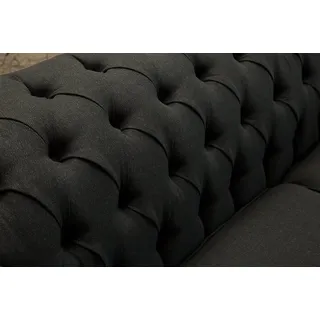 XXL Sofa 3 Sitzer Couch Chesterfield Polster Sitz Garnitur Leder Textil Schwarz - Schwarz
