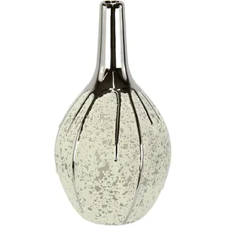 Flair Flower Vase aus Keramik bauchig Keramikvase Dekovase Pampasgras Einzelblumen Trockenblumen Zylindervase Silber weiß matt glänzend Bodenvase Blumenvase Modern Vasen für Tischdeko Tischvase Trockenblume 24cm