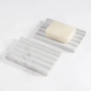2 Stück Marmor Seifenschale, Seifenhalter mit Ablauf, Seifenablage Waschbecken, Kreative Seifenschalen aus Naturmarmor, Soap Dish für Badezimmer, Badewanne Küche & Zähler, Carrara-Weiß