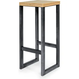 Barhocker Bistrohocker Industriedesign Loft Stahl Restaurant massiv H 60 cm (Eiche, Industrial ( Klarlack )) - Schwarz, Braun