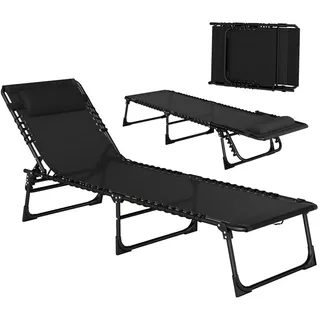 Outsunny Gartenliege 4-stufige Rückenlehne verstellbar Stahl Mesh-Stoff Schwarz 197 x 58 x 30 cm , Metall, Kunststoff , 58x30x189 cm , Gartenmöbel, Gartenliegen