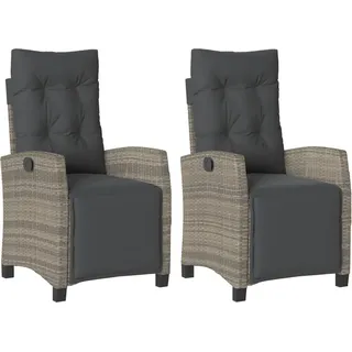 vidaXL Gartensessel mit Fußteil 2 Stk. Verstellbar Grau Poly Rattan - Grau