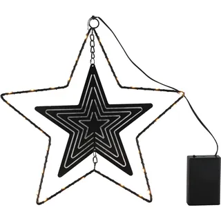 LED Metallstern schwarz zum Hängen mit Timer - 30 cm - Deko Stern warm weiß beleuchtet - Schwarz