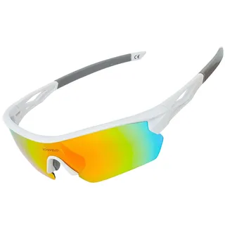 JOGVELO Polarisierte Sonnenbrille, Sportsonnenbrille Radbrille TR90 Anti-Fog mit 5 Wechselobjektiven UV400 Herren Damen wie Radfahren Laufen Klettern Autofahren Angeln Golf,Weiß