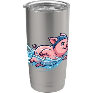 Schwein Schwimmen Pool Sommer Lustig Damen Herren Kinder Doppelwandiger Edelstahl-Thermobecher